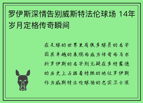 罗伊斯深情告别威斯特法伦球场 14年岁月定格传奇瞬间 罗伊斯深情告别威斯特法伦球场 14年岁月定格传奇瞬间
